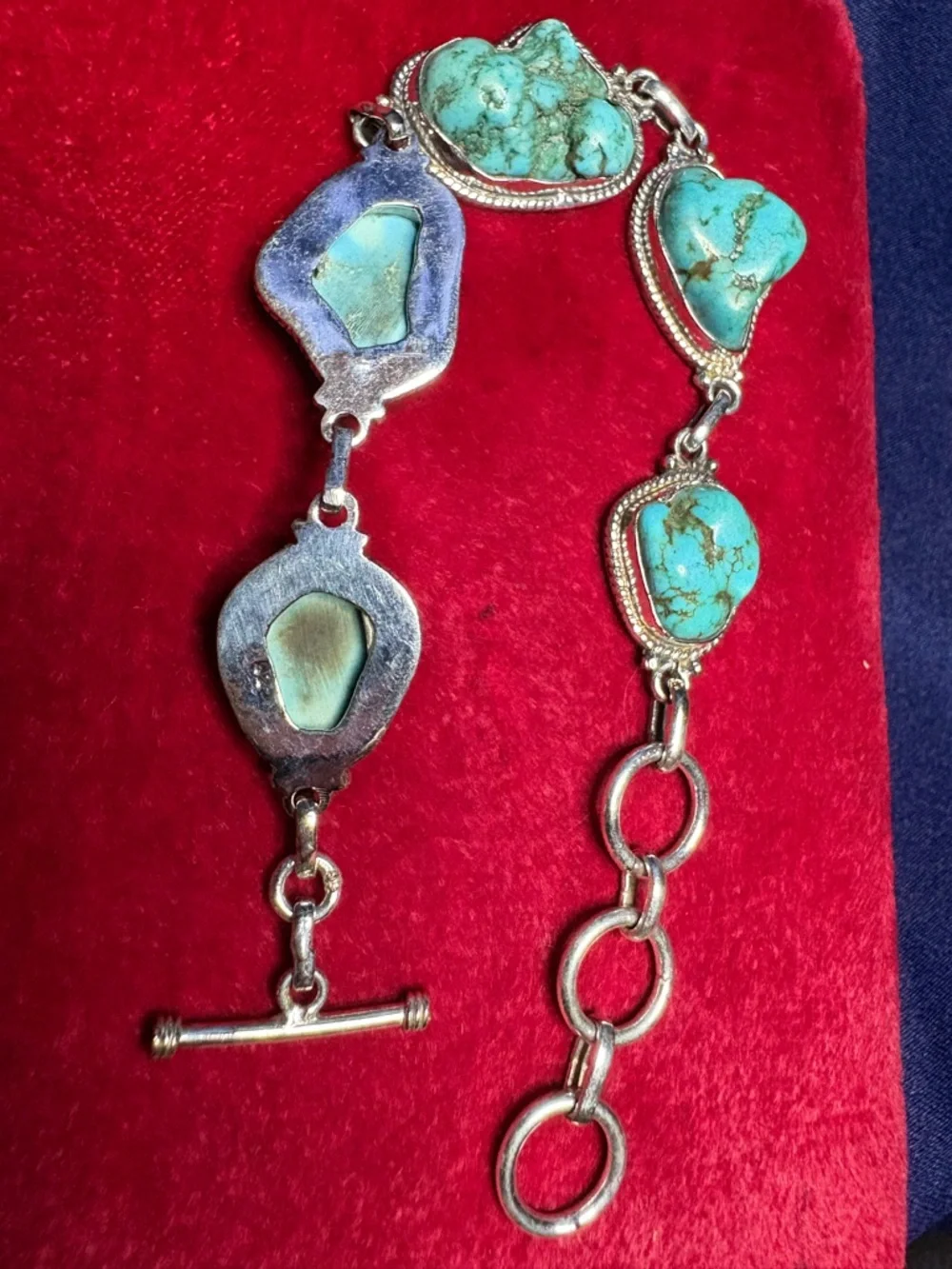 Bracelet Natural Raw Turquoise Stone Sterling Silver Link Bracelet Southwestern
